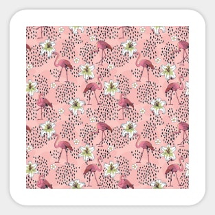 Flamingo with Abstract Shapes and Flowers Sticker